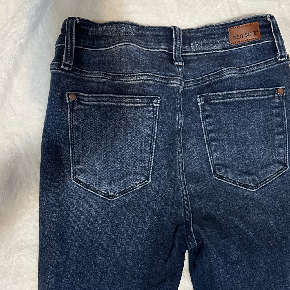 Judy Blue Dark Blue Distressed Straight Leg Jeans - Picture 6 of 6